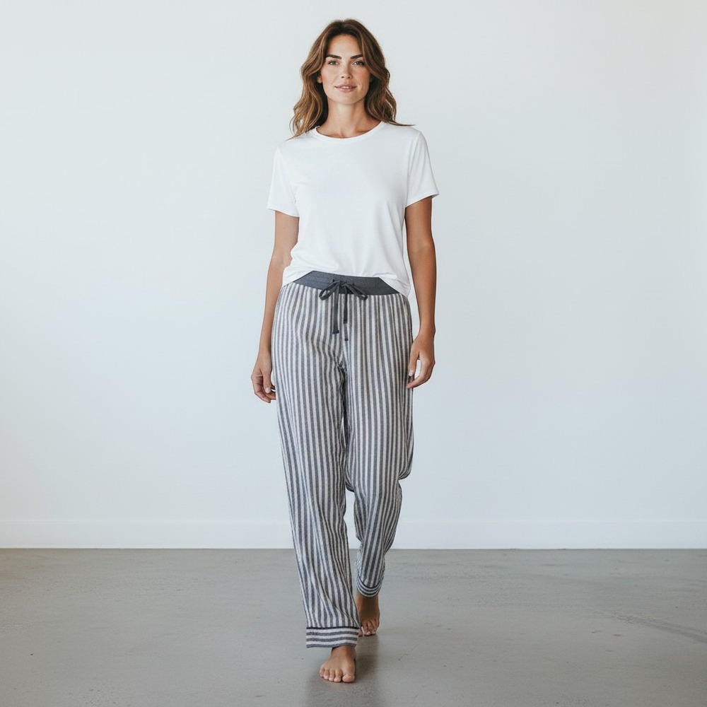 Victoria's Secret Striped Pajama Pants Womens M Gray Silver Metallic Pink EUC